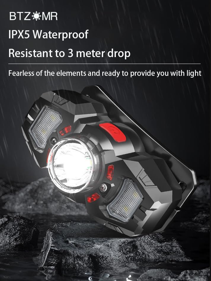 2 Headlamps, White&Red LED Headlamp, 70° Up&Down Adjustable, 4 Clips, Motion Switch, 800 Lumens, 500 Feet Distance and 10 Hours Running Time MAX, IPX5 Waterproof, for Camping, Hiking, Fishing 2 PCS