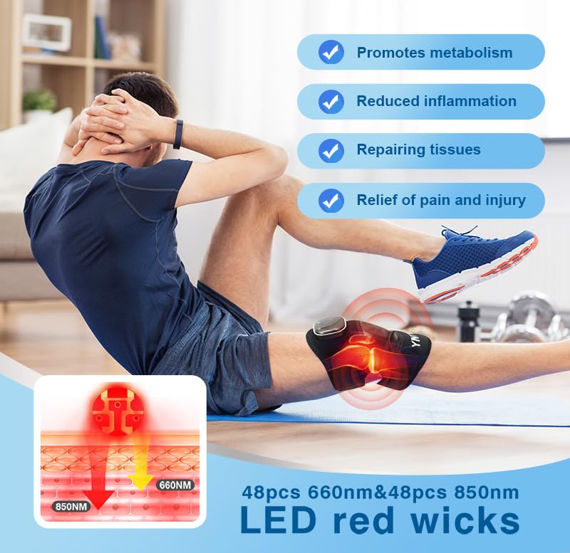 Red Light Therapy & Vibration Massage Knee Brace – Wireless Rechargeable Controller, 660nm & 850nm Red Light Therapy Heated Device – for Knee/Elbow/Shoulder/Joint (Blue) Blue - BeesActive Australia