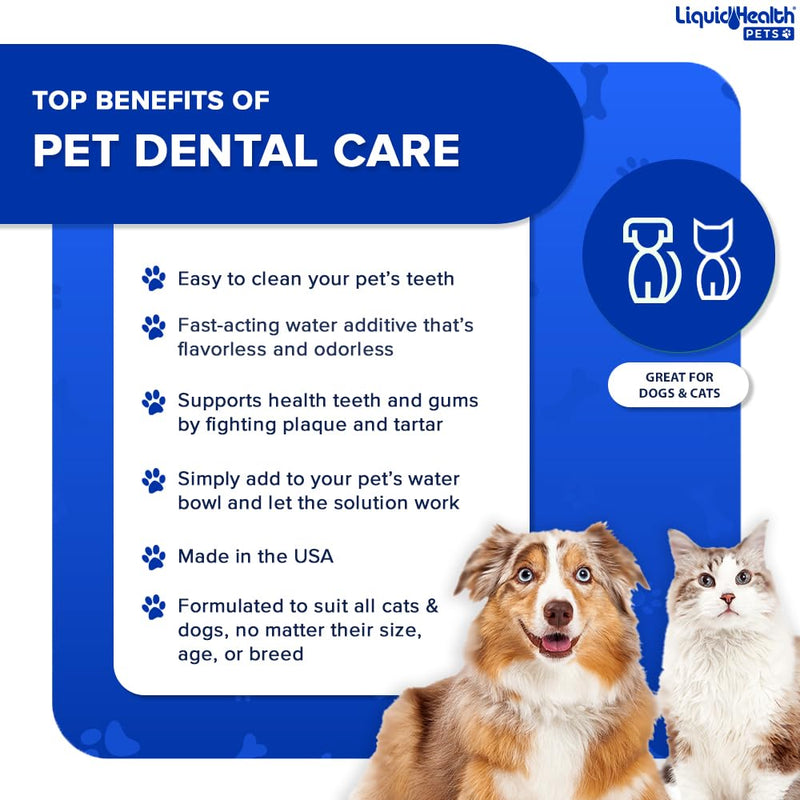 LIQUIDHEALTH Pet Dental Care Water Additive for Dogs & Cats - Fast Acting Pet Bad Breath Freshener, Dog Mouth Wash, Animal Oral Dental Rinse, Plaque & Tartar Teeth Cleaning Solution, USA Made (16 oz) 16 Fl Oz (Pack of 1)