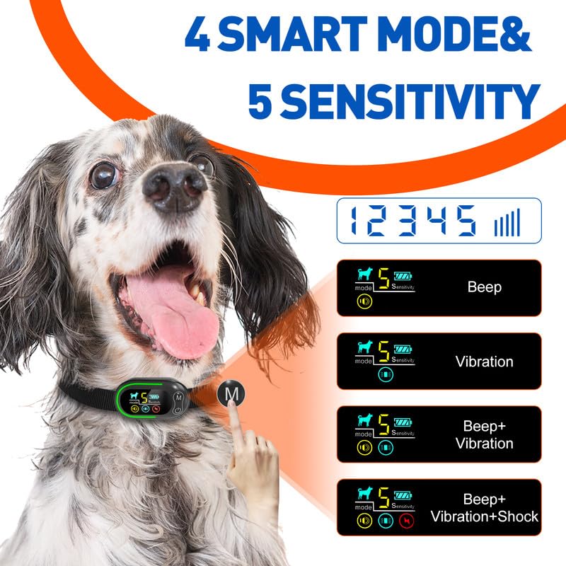 Bark Collar - Dog Bark Collar for Large Medium Small Dogs, Rechargeable Anti Bark Collar, Bark Collar with Beep Vibration Electric Shock Modes, 5 Adjustable Sensitivity, Classic Black - BeesActive Australia