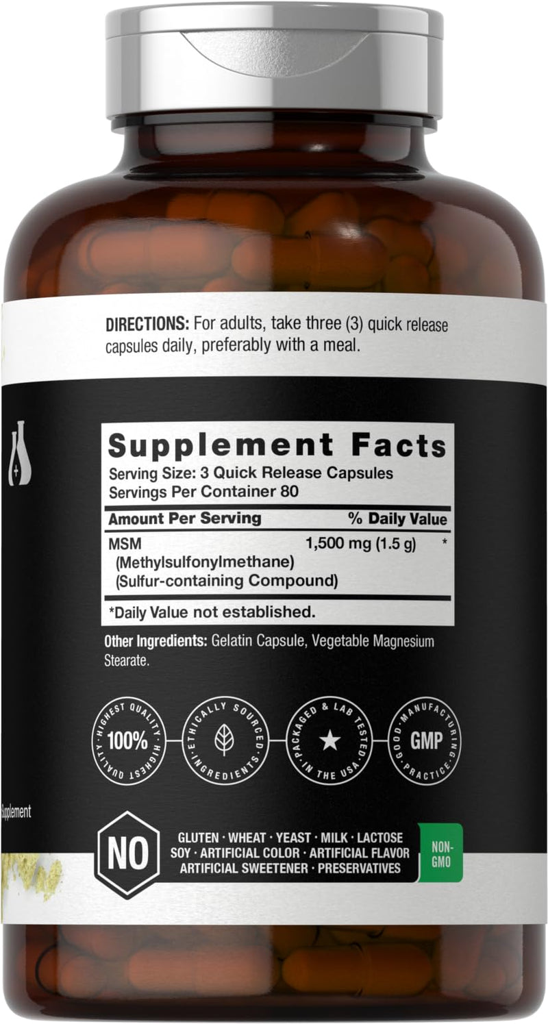 Horb√§ach MSM Capsules 1500mg | 240 Count | Non-GMO, Gluten Free Supplement | Berkshire Labs - BeesActive Australia