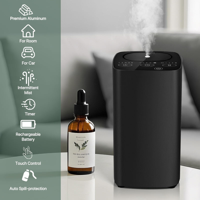 Waterless Car Essential Oil Diffuser, Portable Nebulizer Aromatherapy Diffuser, Mini Scent Air Machine with Timers for Home, Room, Car, Office,Travel Black - BeesActive Australia