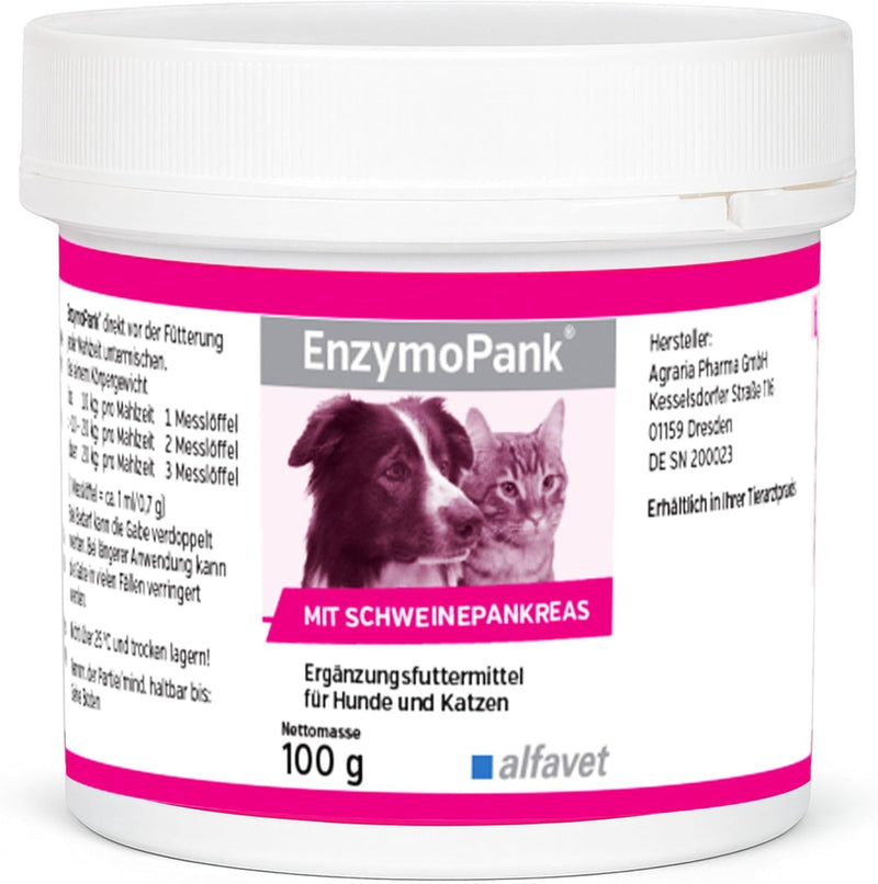 alfavet EnzymoPank Powder for Dogs & Cats (100 g) – Digestive Support Supplement – For Exocrine Pancreatic Insufficiency (EPI) – With Enzym-Support Formula & Vitamin B12 Pig 100GR