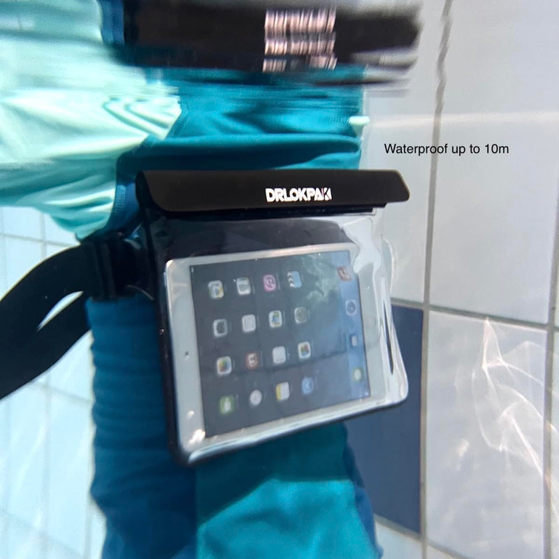 DRLOKPAK Waterproof Waist Pouch Fanny Pack Bum Bag Hip Pouch for Swim Surf Sail Snorkel Kayak Beach Pool to protect Wallet Passport Phone watch eReader mini tablet Dry (Black) Black
