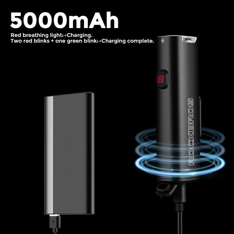 ROCKBROS 1800 Lumens Bike Light 5000mAH USB C Rechargeable Bike Headlight IPX6 Waterproof Bicycle Front Smart Light Glare Protection for Night Riding - BeesActive Australia