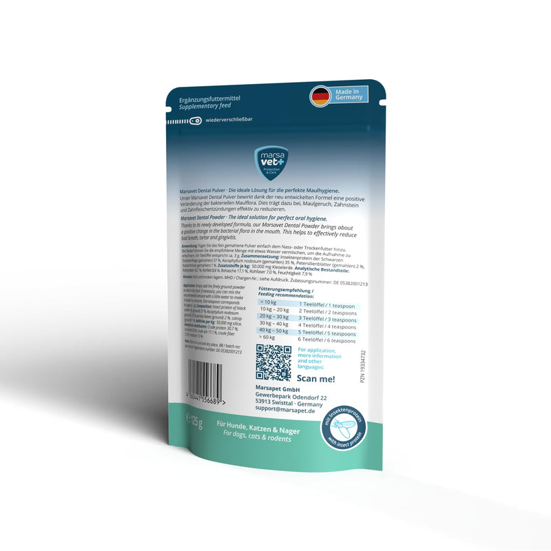 Marsavet Dental Powder - Dental Care for Dogs, Cats, Rodents with Insect Protein, Stress Free, Dog Toothbrush and Toothpaste, Eliminates Tartar, Plaque, Mouth Odour - 125g