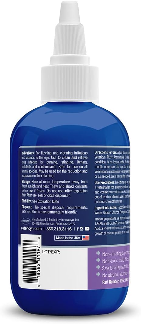 Vetericyn Plus Dog and Cat Eye Wash | Eye Drops for Dogs and Cats to Flush and Soothe Eye Irritations, Dog Tear Stain Cleaner, Safe for All Animals. 3 ounces 3 Fl Oz (Pack of 1) - BeesActive Australia
