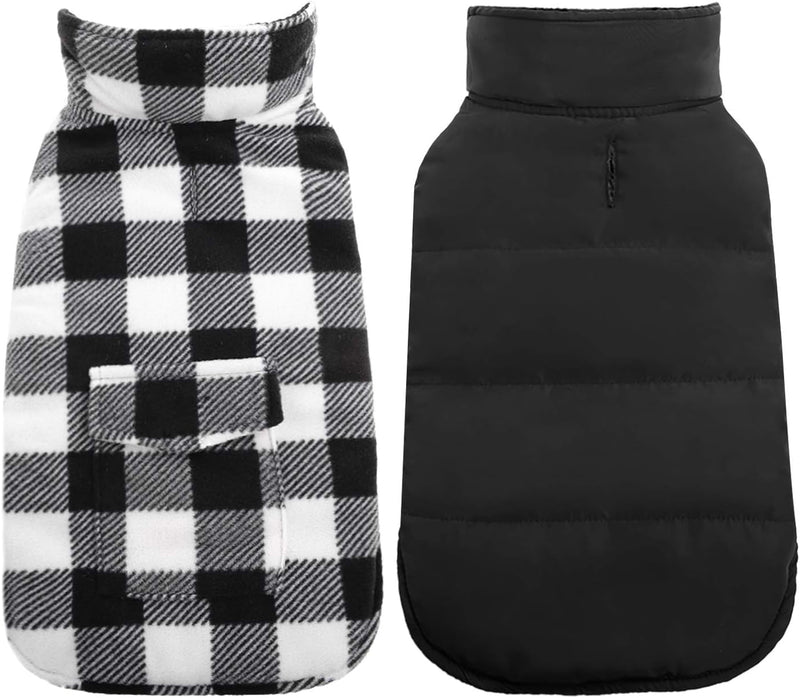 Kuoser Dog Winter Coat, Windproof Dog Fleece Jacket British Style Plaid Cold Weather Dog Vest Coats, Reversible Cozy Warm Dog Clothes Pet Apparel for Large Size Dogs L White - BeesActive Australia