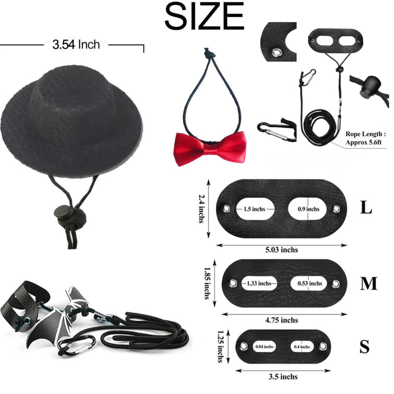 Bearded Dragon Leash Harness, 3 Size Pack Leather Wing Lizard Harness with Hat & Bow Tie Collar for Bearded Dragon Lizard Reptiles Small Pets Photo Props (Black) Black - BeesActive Australia
