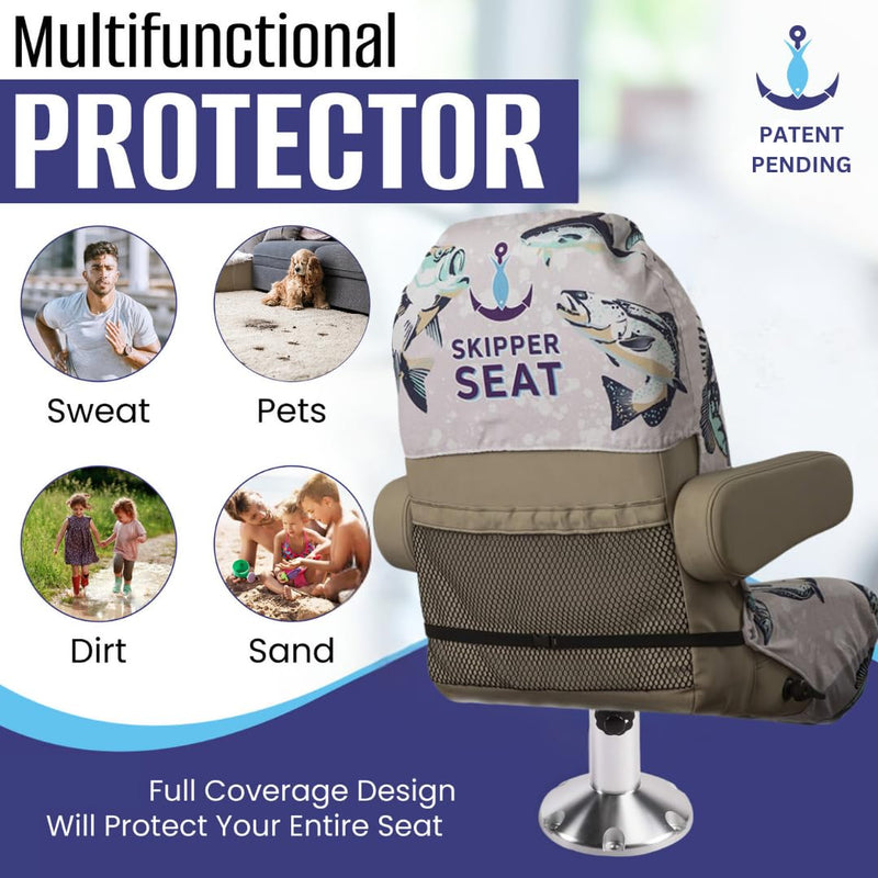 Pontoon Boat Seat Cover Microfiber, Quick-Dry, Universal Fit, Stylish Fish Design (Baiting Bass), PB01BBG - BeesActive Australia
