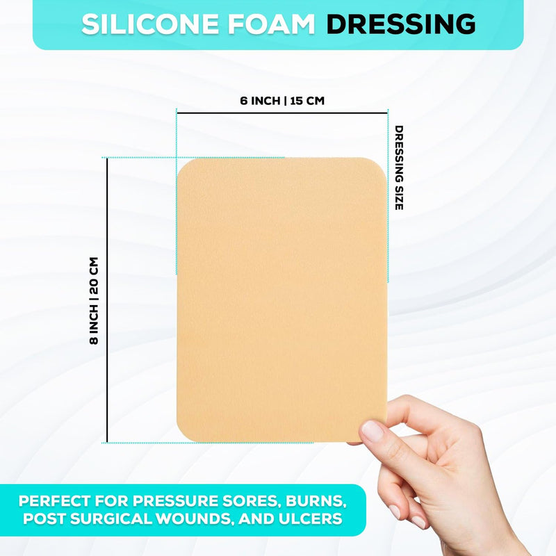 MedVance TM Silicone - Silicone Adhesive Foam Absorbent Dressing, 6"x8", Box of 5 dressings 6"x8" inch - BeesActive Australia