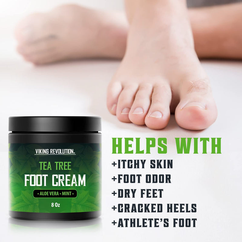 Viking Revolution Tea Tree Foot Cream for Dry Cracked Heels - Foot Balm For Cracked Feet - Dry Feet Repairing Cream with Aloe Vera and Mint (8oz) 8 Ounce (Pack of 1) - BeesActive Australia