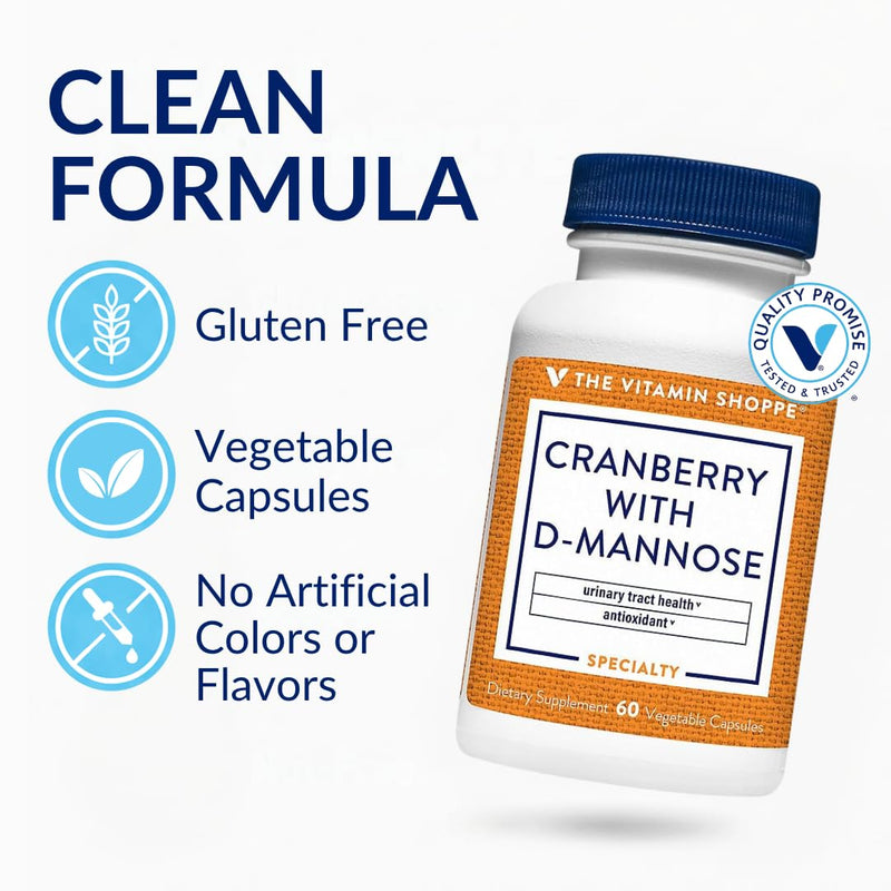 The Vitamin Shoppe Cranberry with D-Mannose - Urinary Tract & Bladder | with Vitamin C CranRich | 60 Veggie Caps | Women's Health