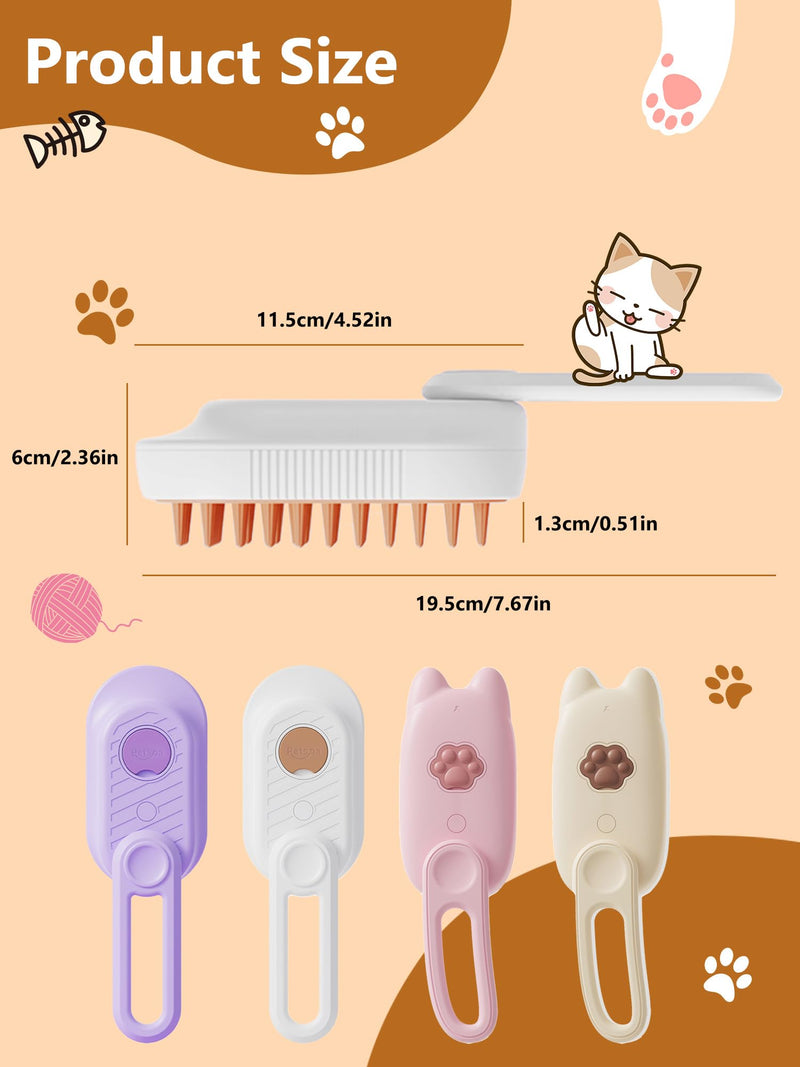 Cat Steam Brush, Rechargeable Steamy Pet Grooming Brush For Shedding, Silicone Water Spray Massage Brush, Cat Hair Removal Brush Self Cleaning Brush Steamer Wet Cat Spa Brush Cat Comb (White) - BeesActive Australia