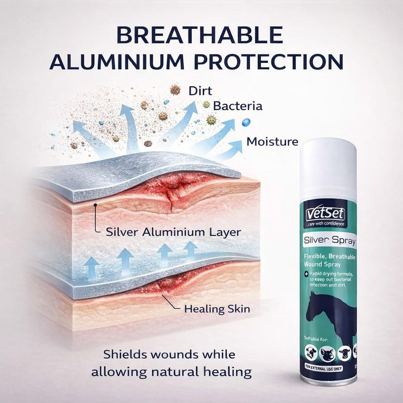 Silver Aluminium Spray for Animal Wounds | Veterinary Antiseptic Silver Spray for Horses, Dogs, Livestock & Equine Use | Breathable Protective Coating for External Wounds & Abrasions, 250ml Silver Spray 250ml (Pack of 1)