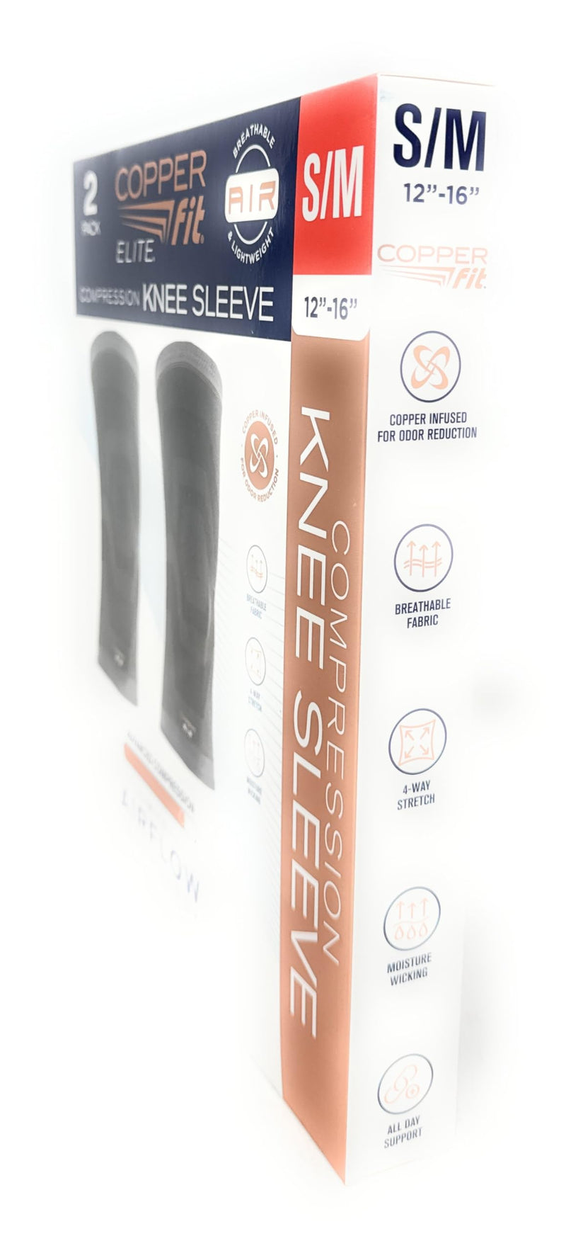 Copperfit Elite Air Knee Compression Sleeve, S/M, 2 Pack, Joint Pain Relief (Small/Medium (12"-16"))