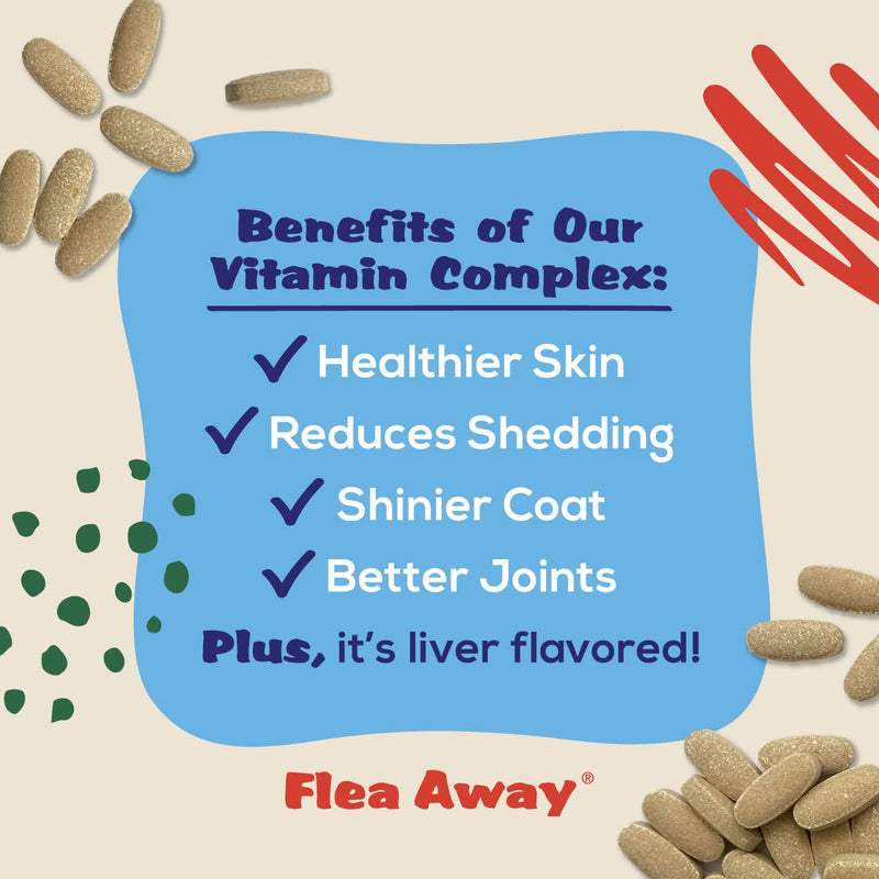 Flea Away All Natural Supplement for Fleas, Ticks, and Mosquitos Prevention for Dogs and Cats, 100 Chewable Treat Tablets, Single (Pack of 2) 1 Single (Pack of 2)
