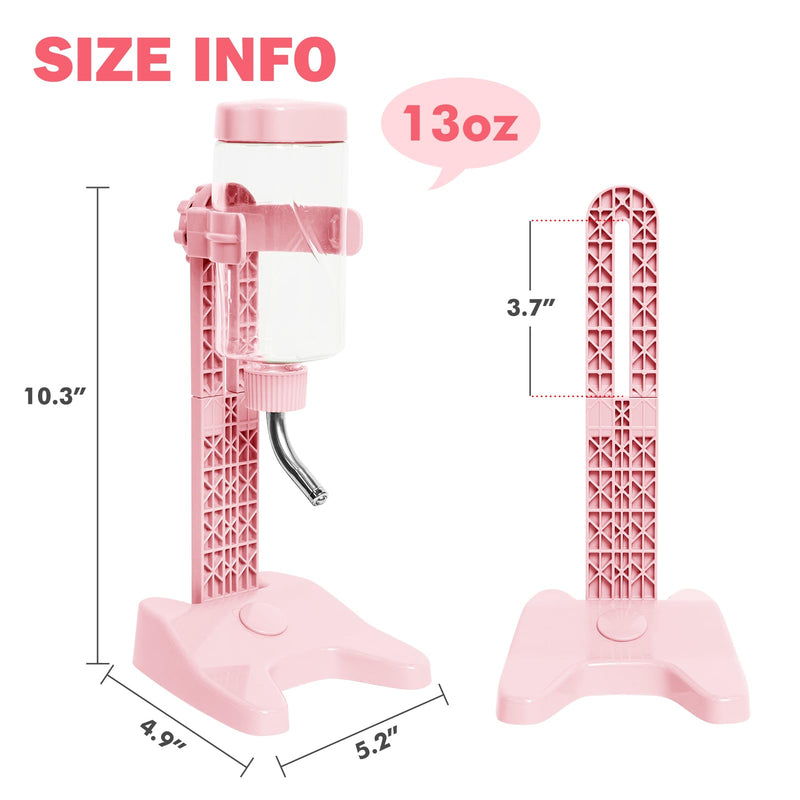 Pet Standing Water Dispenser Top Fill Dog Water Bottle Dispenser with Stand Leakproof Pet Slow Water Bottle for Small Animals, 13oz, BPA Free, Adjustable Height, Pink - BeesActive Australia