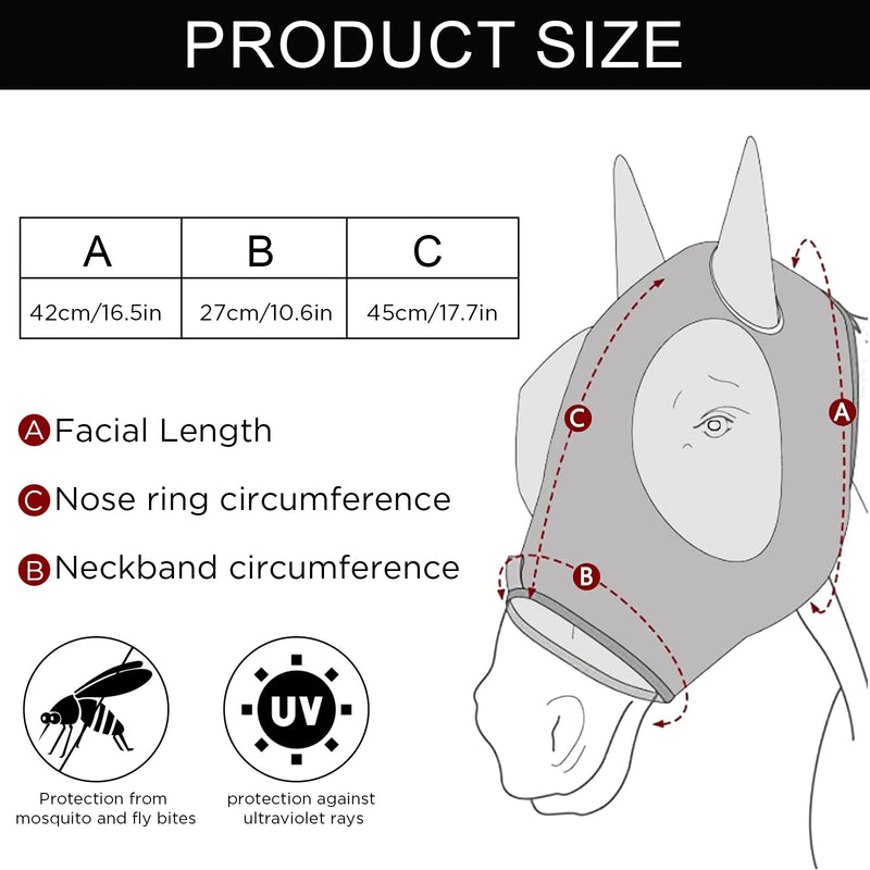 Darryy Fly Mask, Fly Mask Horse, Fly Protection Elastic, Fly Mask Horse UV Protection (Black) Black - BeesActive Australia