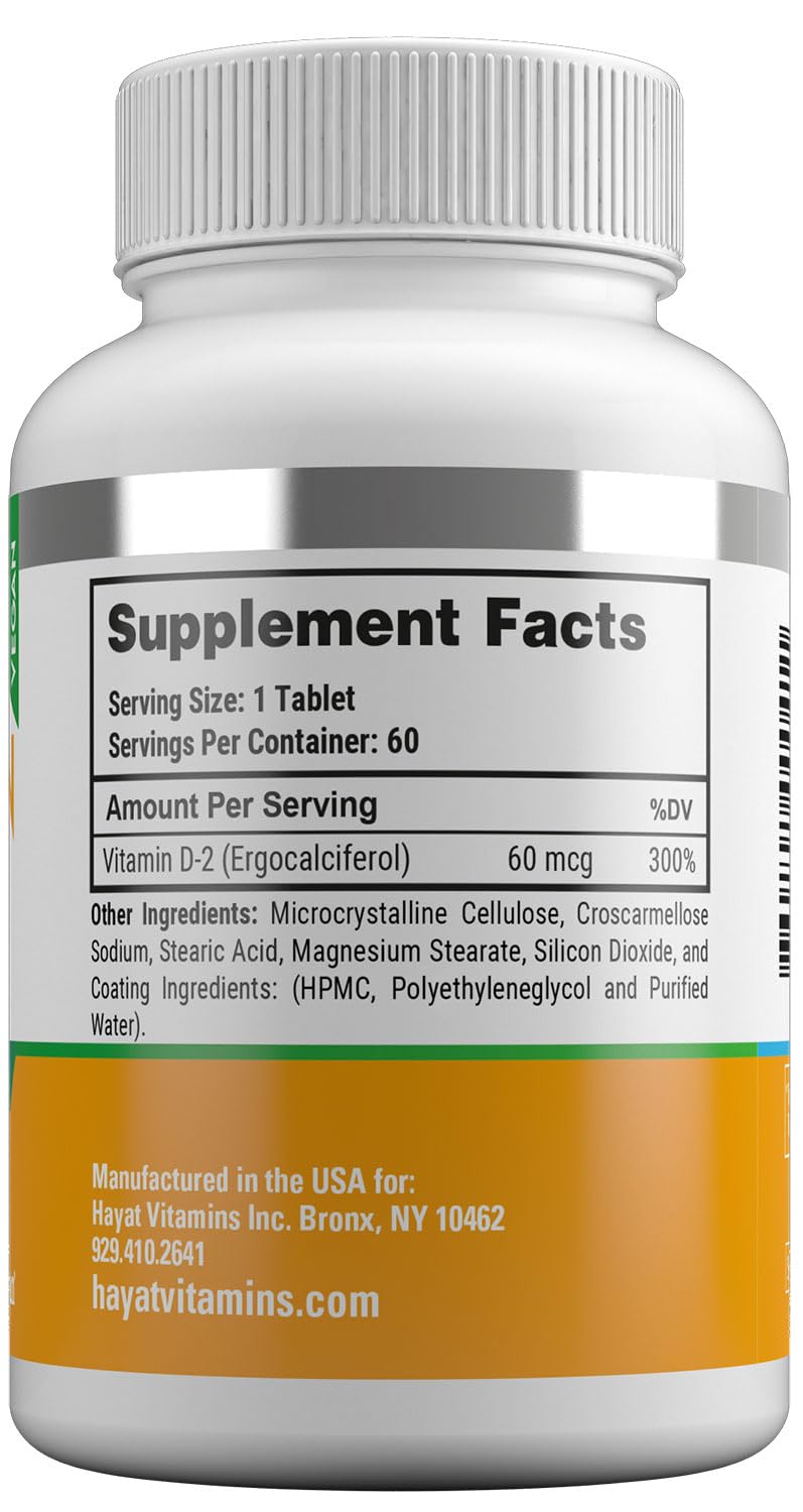 HAYAT Vitamins Vegan Natural Vitamin D 2400 IU, D2, Certified Halal (Pack of 3) 60 Count (Pack of 3)