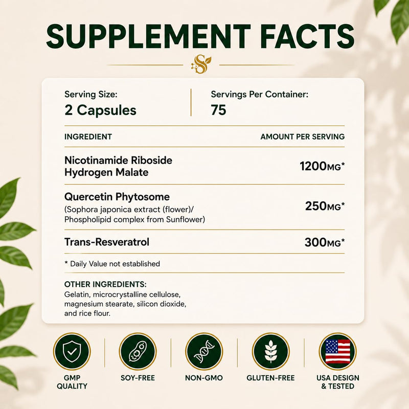 NAD Supplement 1500Mg, NAD+ Resveratrol Supplement Support Cellular Health for Women and Men, Energy & Healthy Aging, Non-GMO - 150 Count 150 Count (Pack of 1)