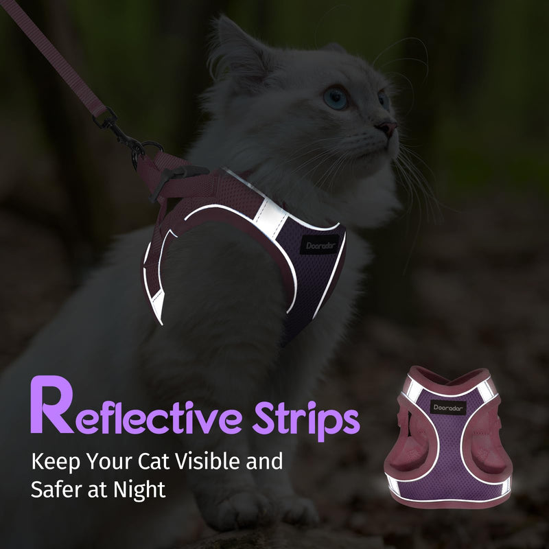 Dooradar Cat Harness and Leash Set, Escape Proof Lightweight Kitten Harness, Soft Breathable Reflective Vest for Outdoor Walking Traveling, Adjustable for Large Cats, Purple & Pink, L - BeesActive Australia