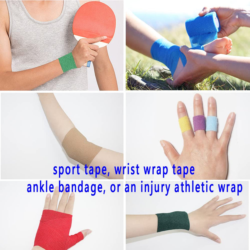 [12 Pack-2" x5Yards] MINGYUE Self Adhesive Bandage Wrap,Athletic Tape,Sports Tape,Wrist and Ankle Wrap Tape,Cohesive Bandage for Vet Wrap(12 Colors) 12rolls 12 Colors - BeesActive Australia