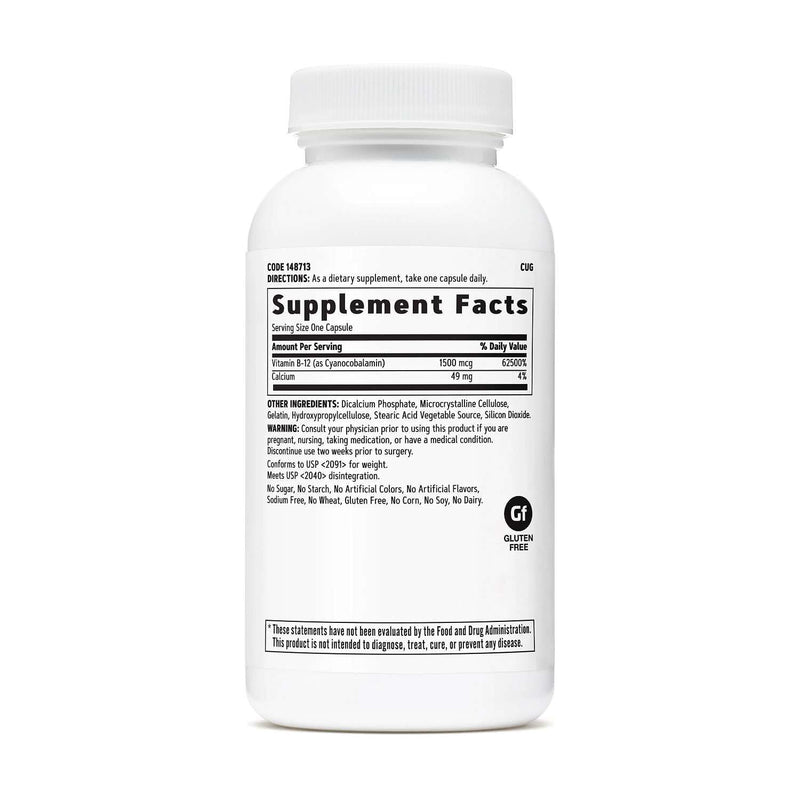 GNC Vitamin B-12 1500mcg, Supports Energy Production, 90 Capsules | Supports Carbohydrate Metabolism, Aids Red Blood Cell Formation, Gluten-Free, Sodium Free, Free of Sugar and Starch 90 Count (Pack of 1)