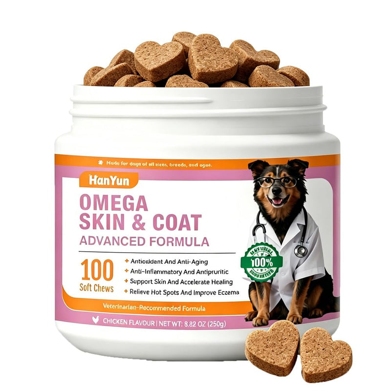 BSLVWG Omega 3 Skin and Coat Supplement for Dogs,100 Chews Fish Oil for Dogs Chews - Allergy and Itch Relief - Anti Shedding Supplement - Dry Skin Treatment - Salmon Oil
