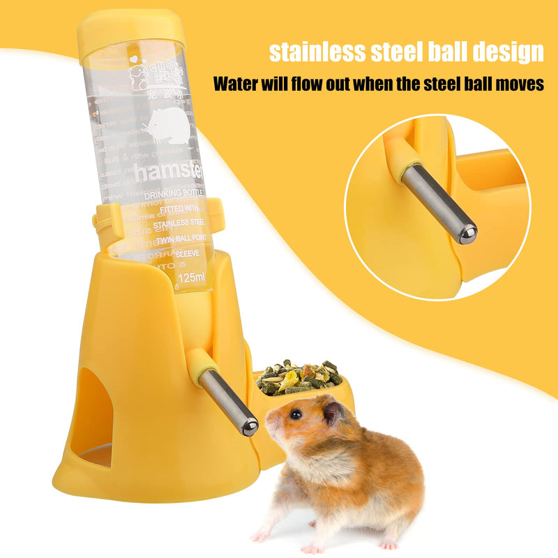 Hamster Water Bottle, [4.2oz/125ml] Diyife Guinea Pig Water Bottle No Drip, 3 in 1 Small Animal Auto Dispenser with Food Container Base for Hamster Bunny Chinchilla Squirrel, Small Pets, Yellow - BeesActive Australia