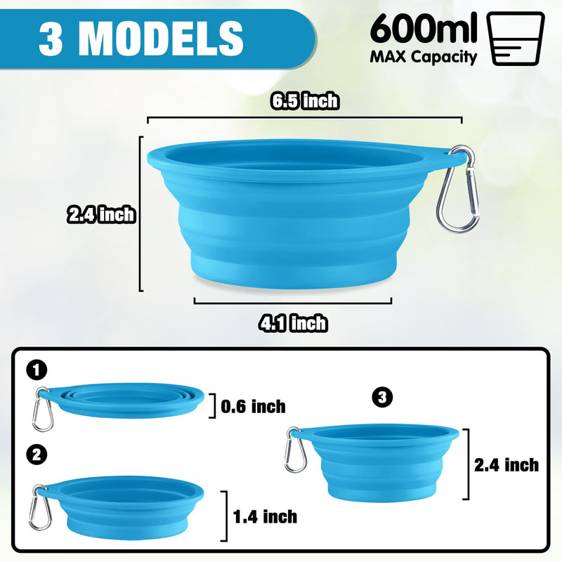 Rest-Eazzzy 2-Pack Silicone Collapsible Dog Bowls, BPA Free Dishwasher Safe, Portable Foldable Travel Bowl, Food Water Feeding Cup Dish for Dogs Cats with 2 Carabiners (Grey, Blue, 600 ML) Grey, Blue - BeesActive Australia