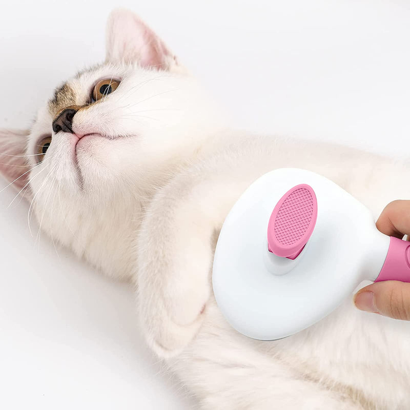 Cat Brush for Shedding and Grooming, Pet Self Cleaning Slicker Brush with Cat Hair Comb by KALAMANDA(Pink) Pink - BeesActive Australia