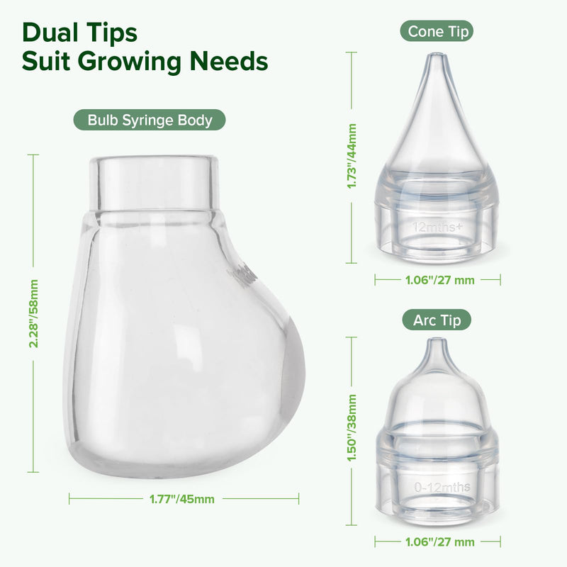 Haakaa Silicone Baby Nasal Aspirator | Nose Bulb Syringe | Easy-Squeezy Baby Nose Cleaner, 0m+ Newborn Infant &Toddler - BPA Free Silicone-2 Tips 2 Tips - BeesActive Australia