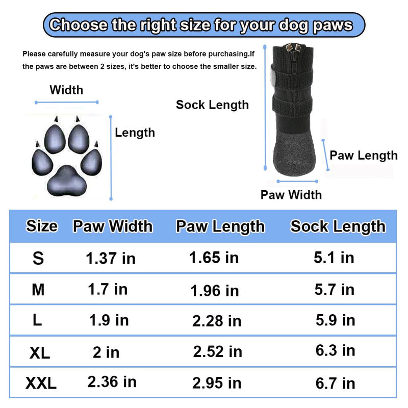 Waterproof Grip Dog Shoes,Anti-Slip Dog Socks Boots,Zipper Dogs Booties Paw Protectors for Hardwood Floor,Indoor and Outdoor for Small Medium Large Dogs Black L Large (Pack of 4) - BeesActive Australia