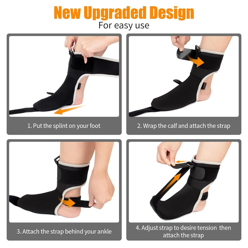 Plantar Fasciitis Night Splint Sock Upgraded Plantar Fasciitis Brace for Women Men with Arch Support for Achilles Tendonitis Foot Drop Heel Spur Pain Relief Black (Medium) Medium