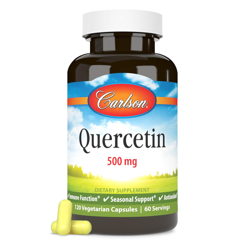Carlson Quercetin, 500 mg, Seasonal Support, 120 Vegetarian Capsules | Skin Health; Optimal Wellness 120 Count (Pack of 1)