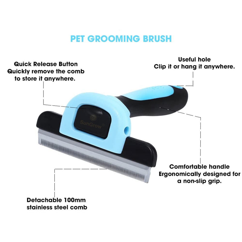 SunGrow Dog and Cat Deshedding Brush, Minimizes Shedding, Enhances Coat Health, Gentle on Skin, Suitable for Rabbits & Ferrets, 4" Steel Blade Blue ( 4” Blade ) - BeesActive Australia