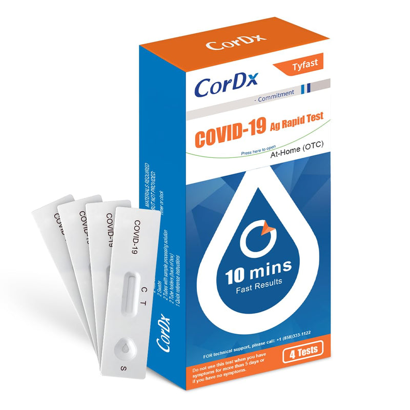 CorDx TyFast at Home COVID 19 Antigen Rapid Test Kit, Easy, Accurate, Fast Results in 10 Minutes. (4-Pack) 4