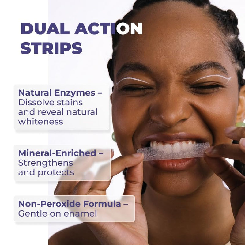 Gentle Whitening & Remineralization Teeth Strips | Helps Your Teeth gets Stronger | 14-Treatment Kit for Sensitive Teeth | Peroxide-Free Formula with Hydroxyapatite, Papain & Coconut Oil (28 Strips)