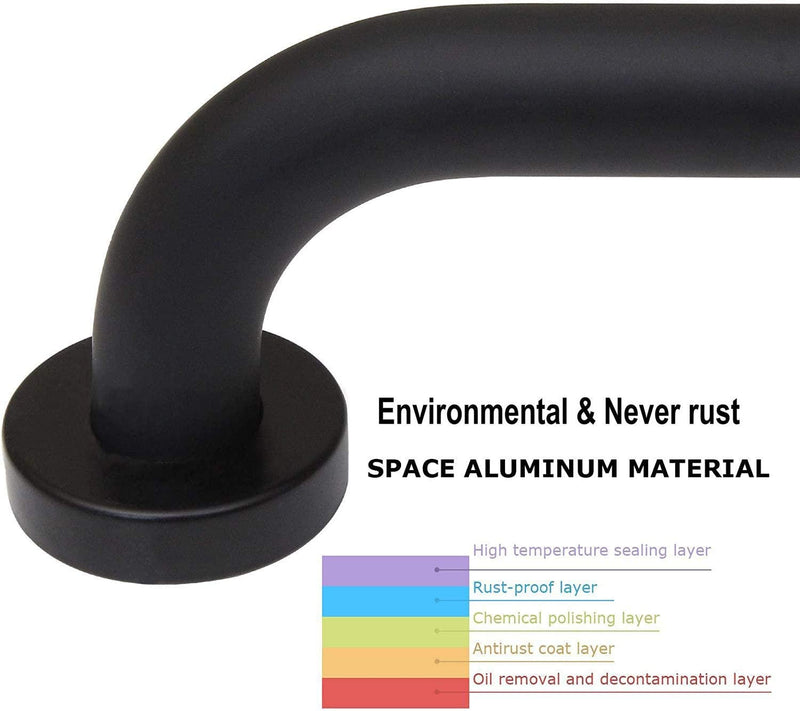 Black Grab Bar 16 Inch, 2 Pack Grab Bars for Bathtub and Shower 16 Inch x 1.25 Inch Black
