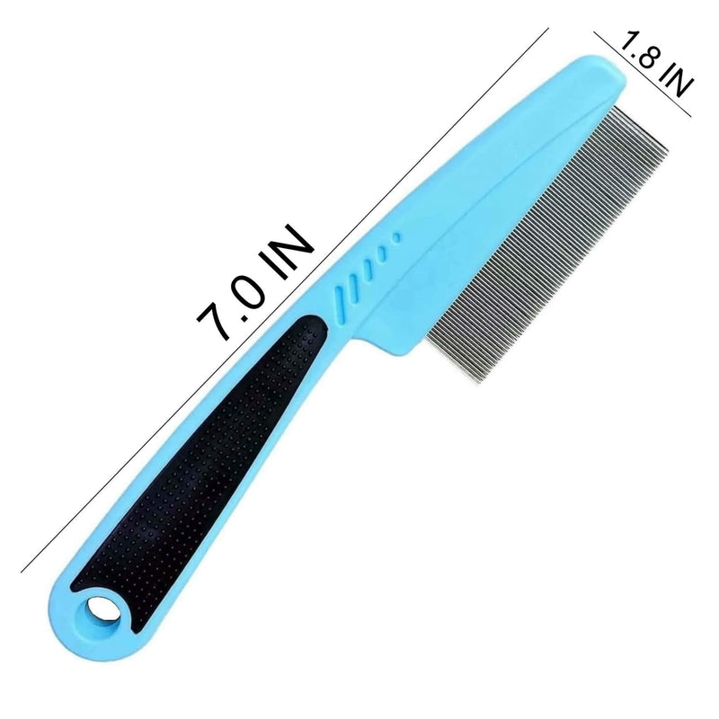 Flea Comb with Rubber Handle, Flea and Tick Comb for Dogs & Cats, Fine Tooth Dog Comb for Grooming (Blue) - BeesActive Australia