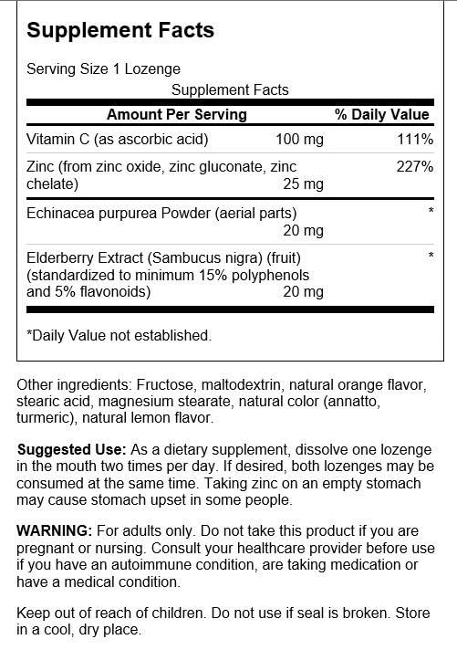 Swanson Zinc & C Lozenges w/Elderberry & Echinacea-Orange & Lemon Flavor 200 Fl Oz (Pack of 2) 200 Count (Pack of 2)