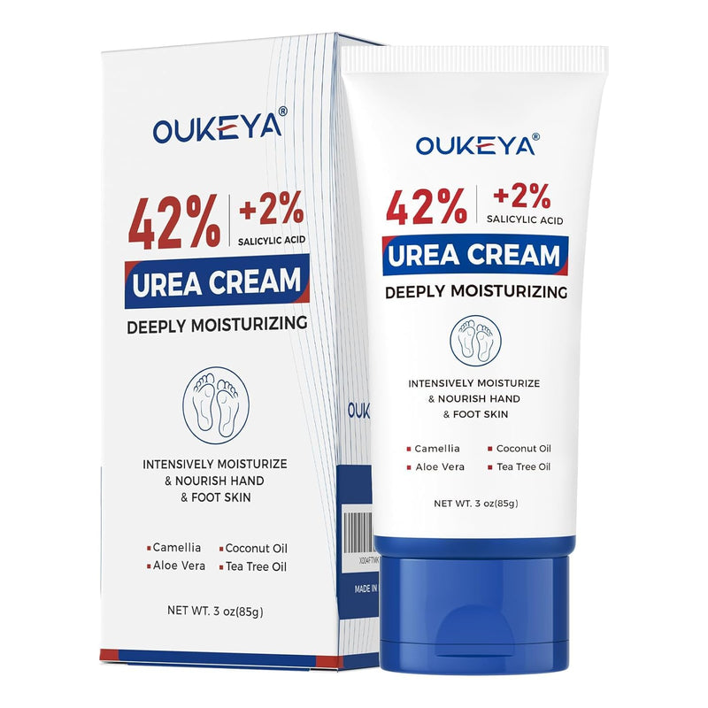OUKEYA Urea Cream 42 Percent with 2% Salicylic Acid, 3 Oz Foot & Hand Cream for Dry Cracked Heels, Deep Moisturizing & Softening Keratin Feet Cream, Nourishing Skin Care Lotion for Rough, Dry Areas 3 Ounce( Pack of 1)
