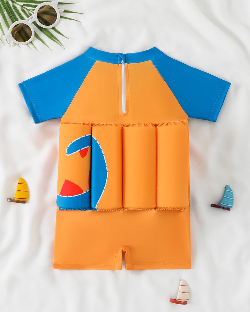 Toddler Floatation Swimsuit Boys 1-6T, One Piece Float Suit with Built-in Floats, UPF 50+ Floating Bathing Suit Orange Dinosaur 1-2T - BeesActive Australia