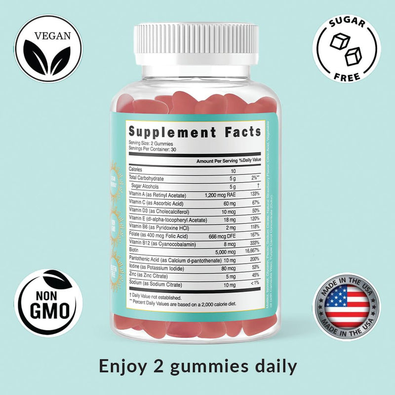 Simply Collagen® Simply Glow Hair, Skin & Nails Gummies – Vegan, Sugar-Free, Gluten-Free – Biotin 5000 mcg – Hair Gummies for Women & Men – 60 Count