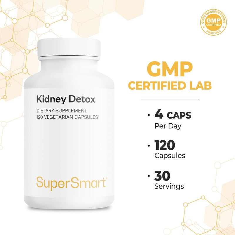 Supersmart Kidney Detox Formula (High Potency) - All-in-1 Complex - with Chanca Piedra, Dandelion Root, Magnesium - Kidney Detox Supplement | Non-GMO & Gluten Free - 120 Vegetarian Capsules