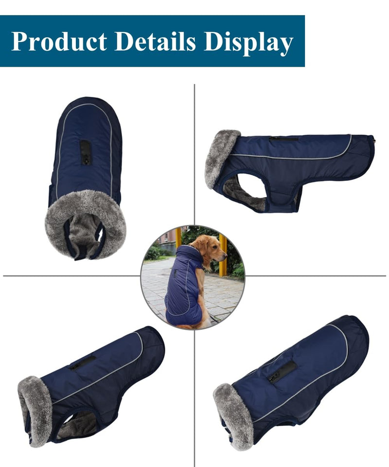 Warm Dog Coat Waterproof Dog Jacket Reflective Dog Winter Coat with Leash Hole, Adjustable Cold Weather Dog Clothes Dog Snowsuit Dog Coats for Small Medium Large Dogs XL(Neck:18.9", Chest:26.8"-29.5", Back:21.2") Navy - BeesActive Australia