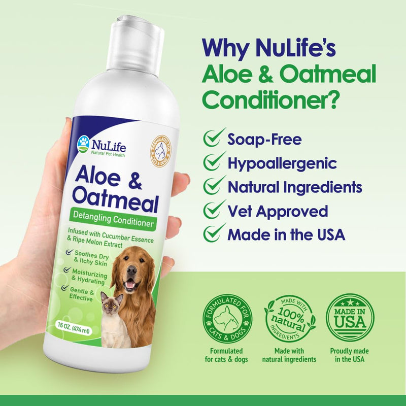 Oatmeal Dog Conditioner for Dry Itchy Skin with Soothing Aloe Vera, Suitable for All Pets, with Cucumber Essence and Ripe Melon Extract, Moisturizes and Detangles Matted Hair, 16 Oz - BeesActive Australia