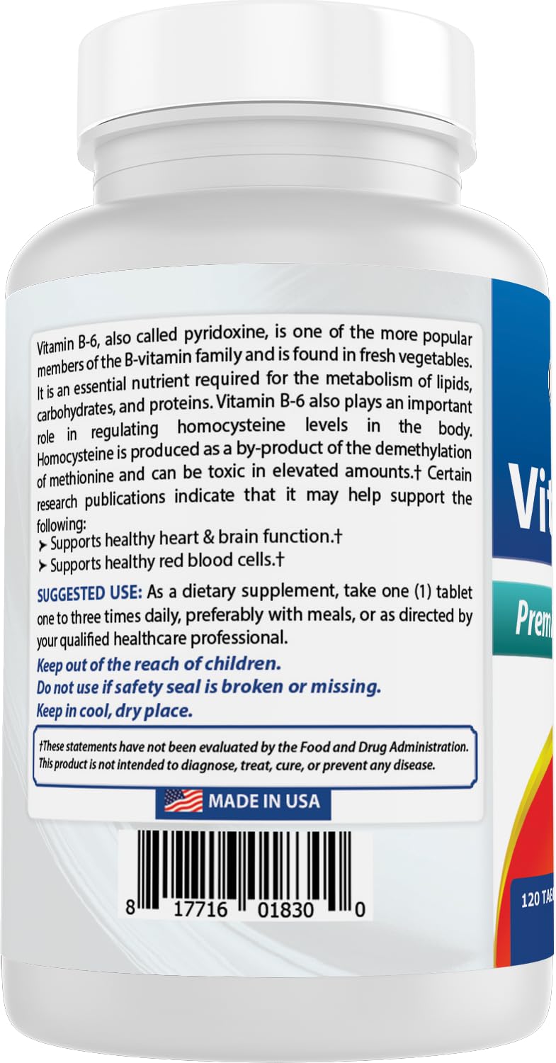 Best Naturals Vitamin b6 200mg for Adults, 120 Tablets (120 Count (Pack of 2))