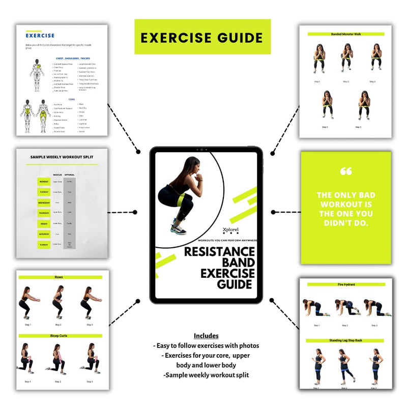 Resistance Bands w/Carrying Bag, Workout Book & Fitness Planner for Working Out-Heavy Duty Strength Training Bands Set w/ 5 Resistance Levels-Stretch Bands for Physical Therapy Green